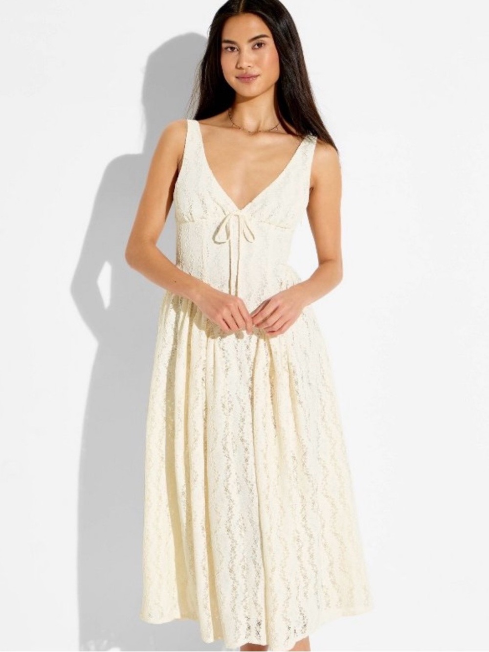 Midi lace basque empire waist dress